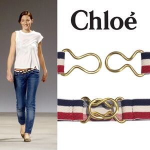 Rare Chloé SS 2010 Elastic Stripe Belt — Brass Knot Buckle / Phoebe Philo Era